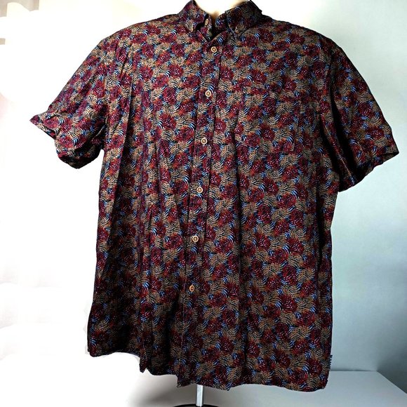 Mens ROWM Floral Shirt Size XL Short Sleeves Tropical Multicolor Rust Button Up - Picture 2 of 6